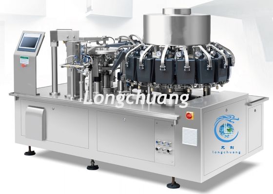 jakość  High Speed 100BPM Rotary Automatic Vacuum Packaging Machine For Dried Meat Dumplings fabryka